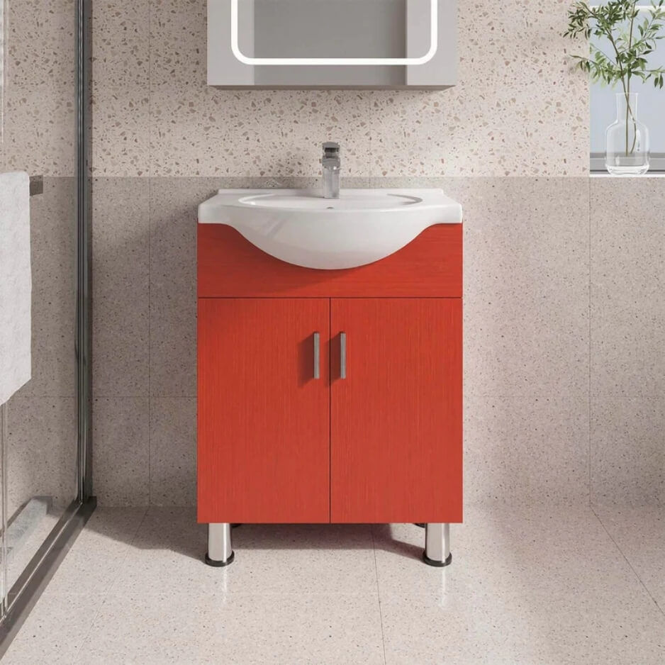 euro style vanity, red bathroom vanity, ceramic vanity top